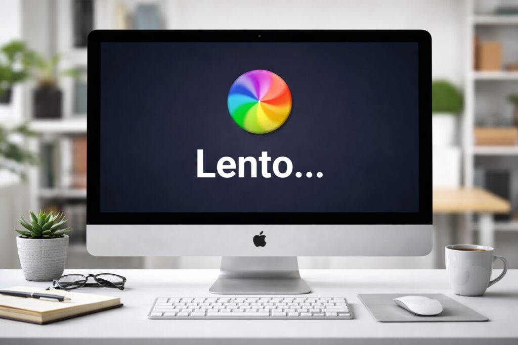 Mac lento: causas y soluciones efectivas en 2026 4 Pantalla lenta de iMac en escritorio 1